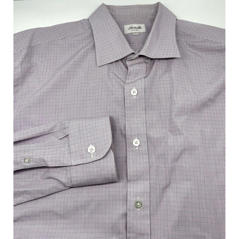 Hamilton Shirt Co 17 Long Sleeve Pearl Button Dress Shirt Purple Blue Plaid
